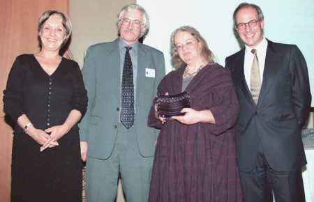 Roger Cornwell and Jean Rogers at the NLB Visionary Design Awards ceremony, with client Anne Fine and guest speaker Loyd Grossman